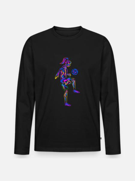 Fußball Mädchen Fußballerin Damen - Männer Premium Bio Langarmshirt - Schwarz