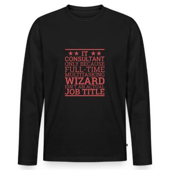 "IT-Consultant Wizard | IT-Consultant" - Männer Premium Bio Langarmshirt - Schwarz - Vorne - Nico (187cm)