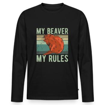Drôle - MY BEAVER MY RULES - T-shirt manches longues Premium bio Homme - noir - Devant - Nico (187cm)