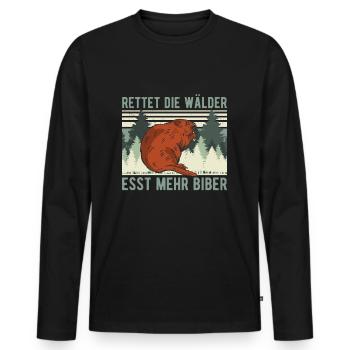 Lustig RETTET DIE WÄLDER ESST MEHR BIBER - Männer Premium Bio Langarmshirt - Schwarz - Vorne - Nico (187cm)