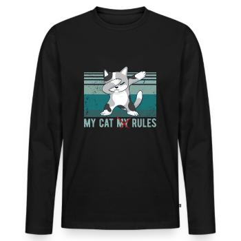Chat à pois drôle MON CHAT MES RÈGLES - T-shirt manches longues Premium bio Homme - noir - Devant - Nico (187cm)
