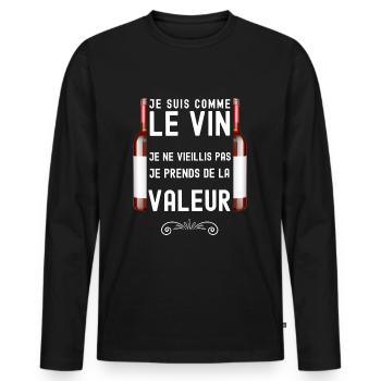 Je suis comme le vin humour retraite - T-shirt manches longues Premium bio Homme - noir - Devant - Nico (187cm)