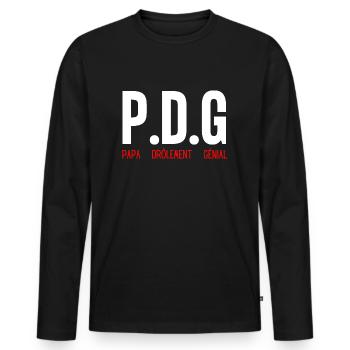 Humour papa génial PDG cadeau papa fête des pères - T-shirt manches longues Premium bio Homme - noir - Devant - Nico (187cm)