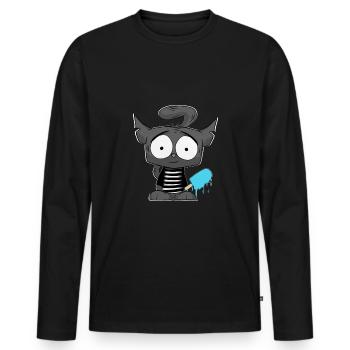 süße Katze mit Eis Comic Kawaii Shirt Sticker - Männer Premium Bio Langarmshirt - Schwarz - Vorne - Nico (187cm)