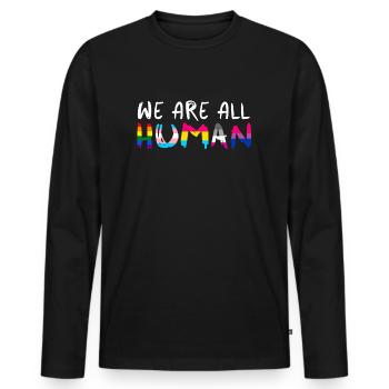Wir sind alle Menschen - Männer Premium Bio Langarmshirt - Schwarz - Vorne - Nico (187cm)