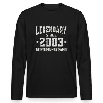 Legendär seit 2003 - Männer Premium Bio Langarmshirt - Schwarz - Vorne - Nico (187cm)