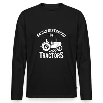 Easily Distracted By Tractors | Traktoren Treffen - Männer Premium Bio Langarmshirt - Schwarz - Vorne - Nico (187cm)