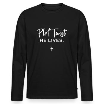 Plot Twist Er lebt - Männer Premium Bio Langarmshirt - Schwarz - Vorne - Nico (187cm)