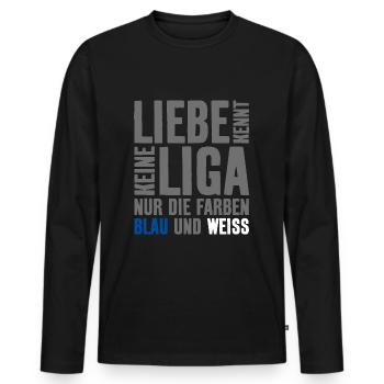 LIEBE KENNT KEINE LIGA BLAU WEISS ABSTIEG - Männer Premium Bio Langarmshirt - Schwarz - Vorne - Nico (187cm)