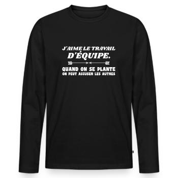 travail d'équipe - T-shirt manches longues Premium bio Homme - noir - Devant - Nico (187cm)