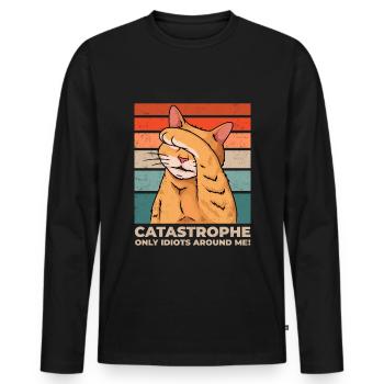 Cat Disaster Everywhere Idiots Drôle - T-shirt manches longues Premium bio Homme - noir - Devant - Nico (187cm)