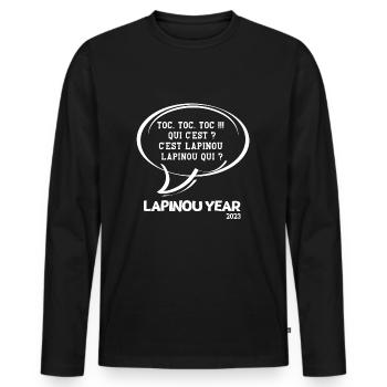 bonne année, happy new year, 2023 - T-shirt manches longues Premium bio Homme - noir - Devant - Nico (187cm)