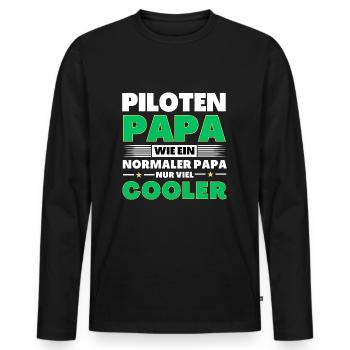 Piloten Papa wie ein normaler nur viel cooler - Männer Premium Bio Langarmshirt - Schwarz - Vorne - Nico (187cm)
