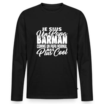 Papa barman mais plus cool - T-shirt manches longues Premium bio Homme - noir - Devant - Nico (187cm)