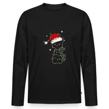 Noël Chat noir de Noël - T-shirt manches longues Premium bio Homme - noir - Devant - Nico (187cm)