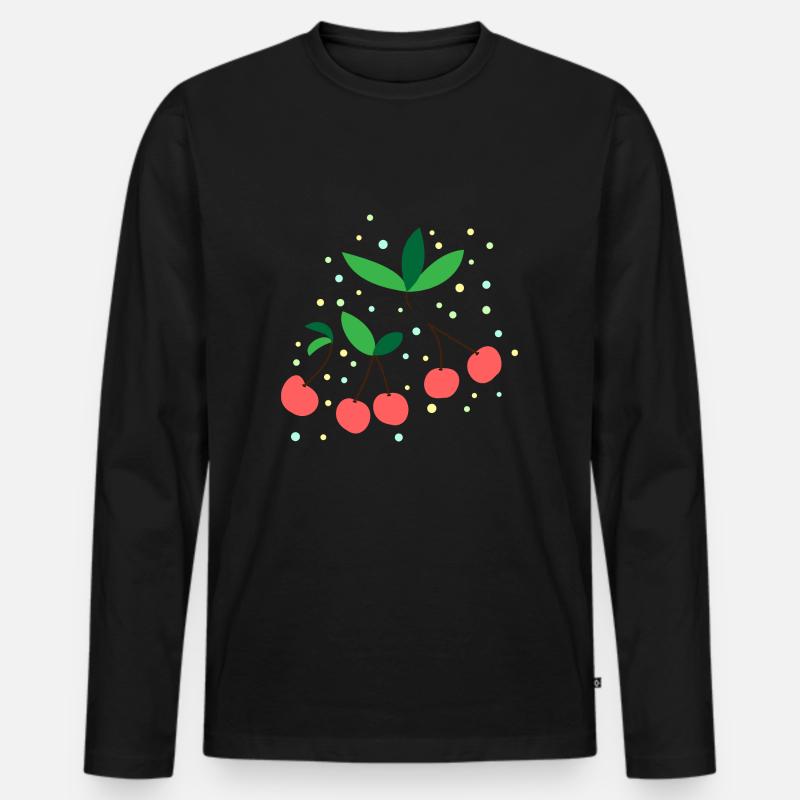 CHERRIES FRUIT LEAVES CIRCLES PATTERN - Men's Premium Organic Long Sleeve Shirt - black