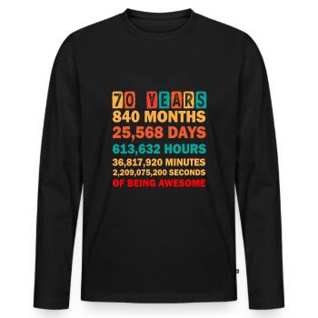 70e anniversaire - T-shirt manches longues Premium bio Homme - noir - Devant - Nico (187cm)