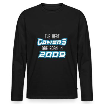 Retro Hero Gamer Birthday 2009 Born Gamer - Men's Premium Organic Long Sleeve Shirt - black - Front - Nico (187cm)
