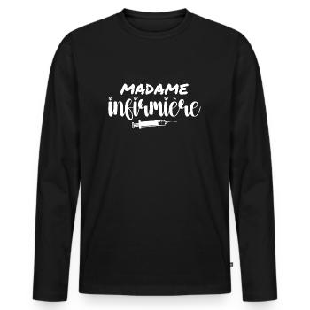 Madame l’infirmière - T-shirt manches longues Premium bio Homme - noir - Devant - Nico (187cm)
