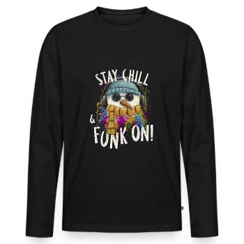 Stay Chill & Funk On! Groovy DJ Snowman - Men's Premium Organic Long Sleeve Shirt - black - Front - Nico (187cm)