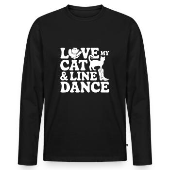 Ich liebe meine Katze und Line Dance - Männer Premium Bio Langarmshirt - Schwarz - Vorne - Nico (187cm)