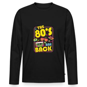 80s retro party - Männer Premium Bio Langarmshirt - Schwarz - Vorne - Nico (187cm)