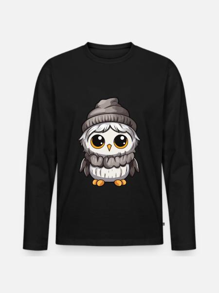Owl Comic Winter Cozy - Men's Premium Organic Long Sleeve Shirt - black