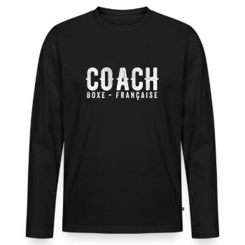 Coach Boxe Française Entraineur de Boxe Française - T-shirt manches longues Premium bio Homme - noir - Devant - Nico (187cm)
