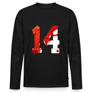 NON. 14 NUMÉRO 14 ROUGE BLANC 14E ANNIVERSAIRE - T-shirt manches longues Premium bio Homme - noir - Devant - Nico (187cm)