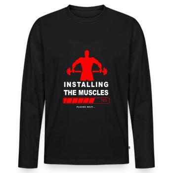 Installing Muscle 2 - Männer Premium Bio Langarmshirt - Schwarz - Vorne - Nico (187cm)
