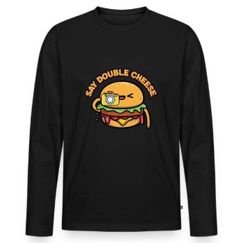 Funny Burger - Say Double Cheese - Men's Premium Organic Long Sleeve Shirt - black - Front - Nico (187cm)
