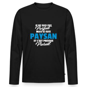 Pas parfait mais paysan - T-shirt manches longues Premium bio Homme - noir - Devant - Nico (187cm)