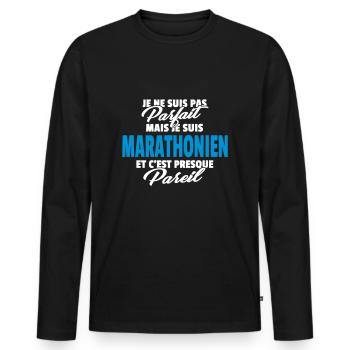 Pas parfait mais marathonien - T-shirt manches longues Premium bio Homme - noir - Devant - Nico (187cm)