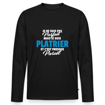 Pas parfait mais plâtrier - T-shirt manches longues Premium bio Homme - noir - Devant - Nico (187cm)