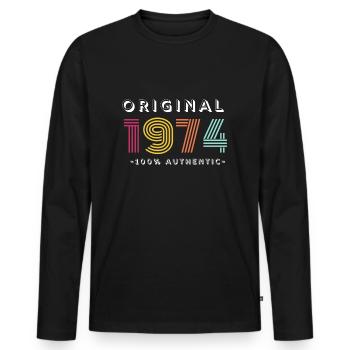 Original 1974 Vintage Rétro Cadeau d’anniversaire - T-shirt manches longues Premium bio Homme - noir - Devant - Nico (187cm)