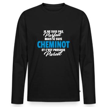 Pas parfait mais cheminot - T-shirt manches longues Premium bio Homme - noir - Devant - Nico (187cm)