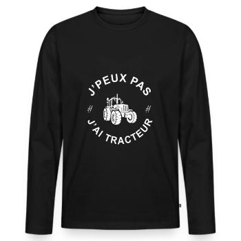 Je peux pas j'ai tracteur - T-shirt manches longues Premium bio Homme - noir - Devant - Nico (187cm)