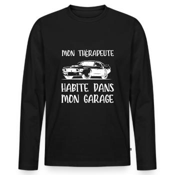 mon thérapeute habite dans mon garage - T-shirt manches longues Premium bio Homme - noir - Devant - Nico (187cm)