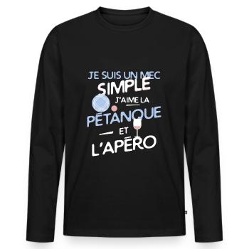 Pétanque - un mec simple - T-shirt manches longues Premium bio Homme - noir - Devant - Nico (187cm)