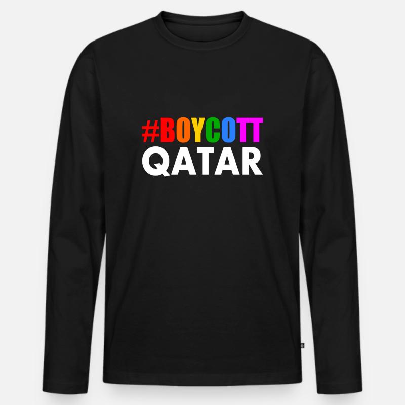 Boycott qatar - Männer Premium Bio Langarmshirt - Schwarz