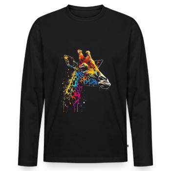 Bunte Giraffe Graffiti Airbrush Artwork - Männer Premium Bio Langarmshirt - Schwarz - Vorne - Nico (187cm)