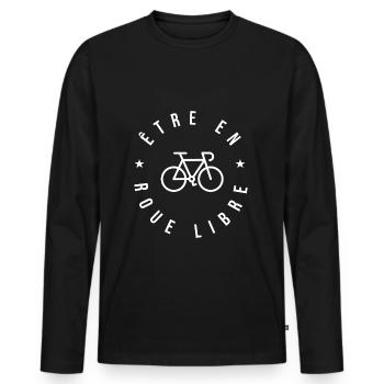 Vélo cycliste être en roue libre cadeau velo - T-shirt manches longues Premium bio Homme - noir - Devant - Nico (187cm)