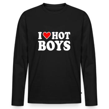 I love hot boys - T-shirt manches longues Premium bio Homme - noir - Devant - Nico (187cm)