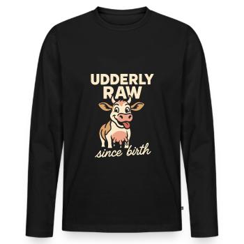 Boire du lait cru Lait cru de la ferme Fraîcheur - T-shirt manches longues Premium bio Homme - noir - Devant - Nico (187cm)