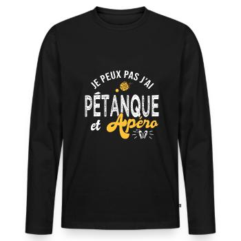 je peux pas j ai pétanque et apéro Humour petanque - T-shirt manches longues Premium bio Homme - noir - Devant - Nico (187cm)