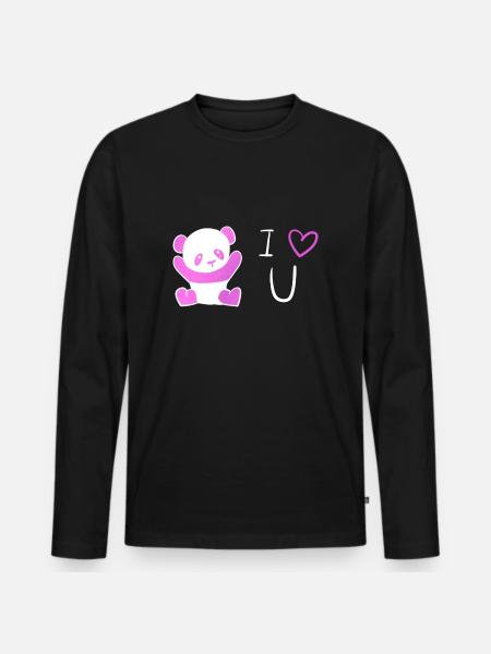 panda rose je t’aime - T-shirt manches longues Premium bio Homme - noir