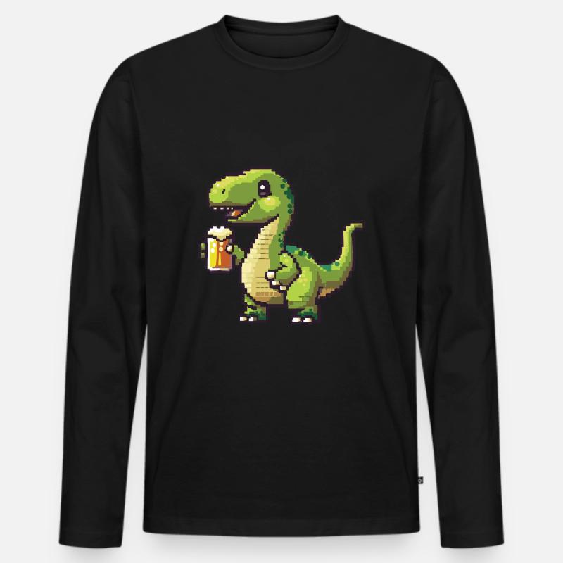 Dinosaurier brontosaurus Pixel Bier - Männer Premium Bio Langarmshirt - Schwarz