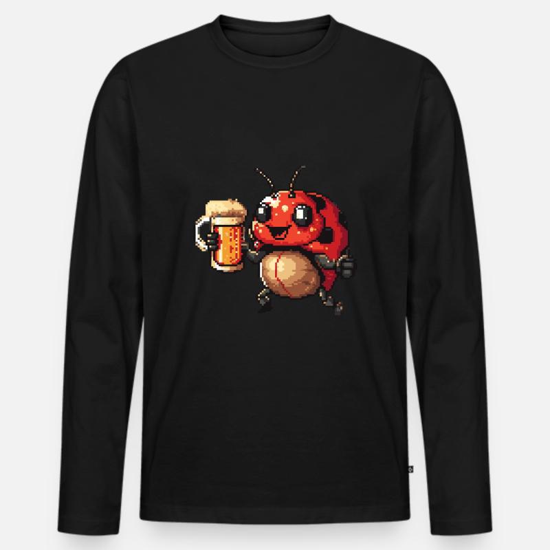 Marienkäfer Pixel Bier - Männer Premium Bio Langarmshirt - Schwarz
