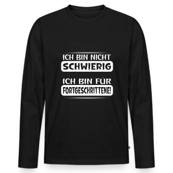 Ich b. nicht schwierig Ich bin f. Fortgeschrittene - Männer Premium Bio Langarmshirt - Schwarz - Vorne - Nico (187cm)