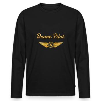 Drone Pilot Badge Quadcopter - Men's Premium Organic Long Sleeve Shirt - black - Front - Nico (187cm)